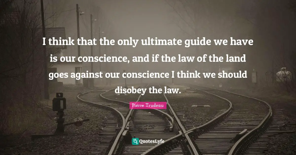 I think that the only ultimate guide we have is our conscience, and if the law of the land goes against our conscience I think we should disobey the law.