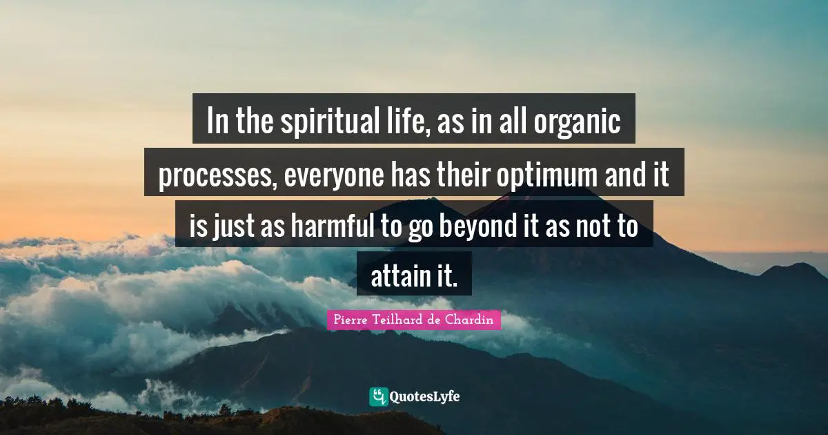 In the spiritual life, as in all organic processes, everyone has their optimum and it is just as harmful to go beyond it as not to attain it.