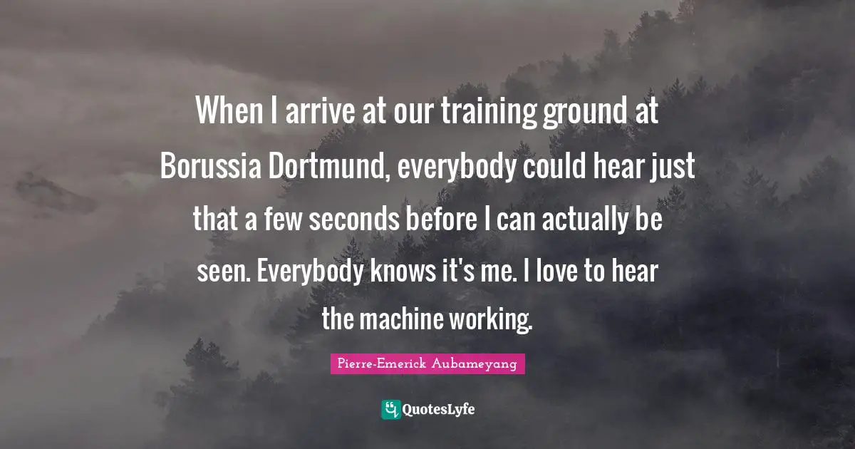 When I arrive at our training ground at Borussia Dortmund, everybody could hear just that a few seconds before I can actually be seen. Everybody knows it's me. I love to hear the machine working.