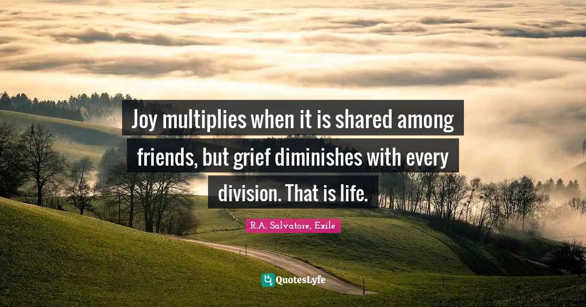 Joy multiplies when it is shared among friends, but grief diminishes with every division. That is life.