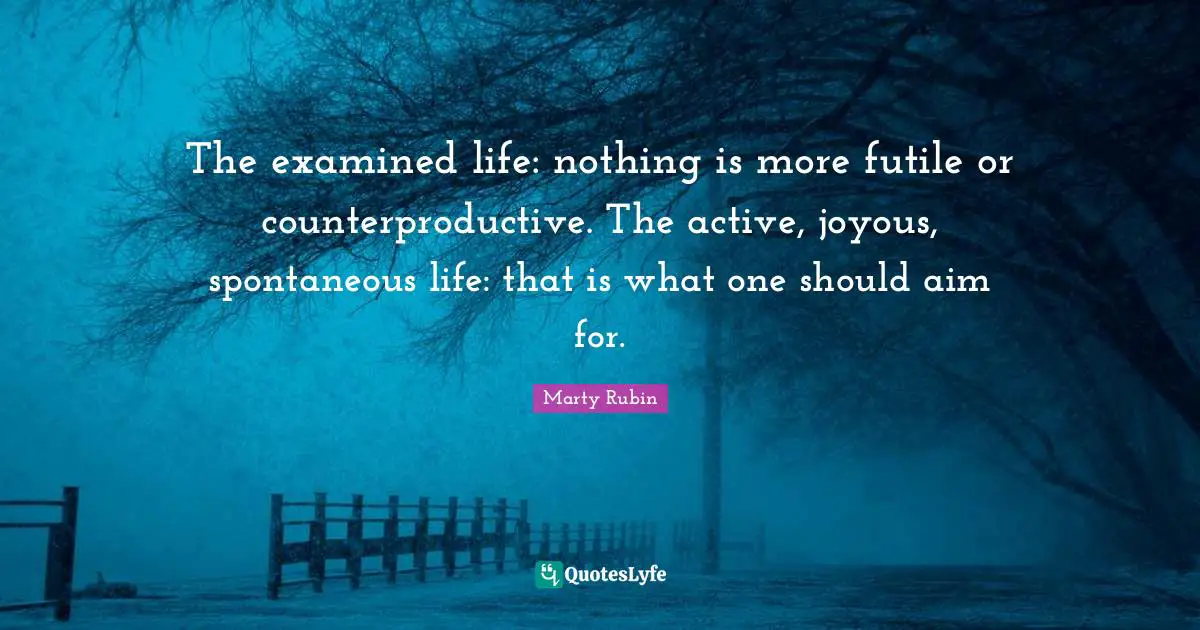 The examined life: nothing is more futile or counterproductive. The active, joyous, spontaneous life: that is what one should aim for.