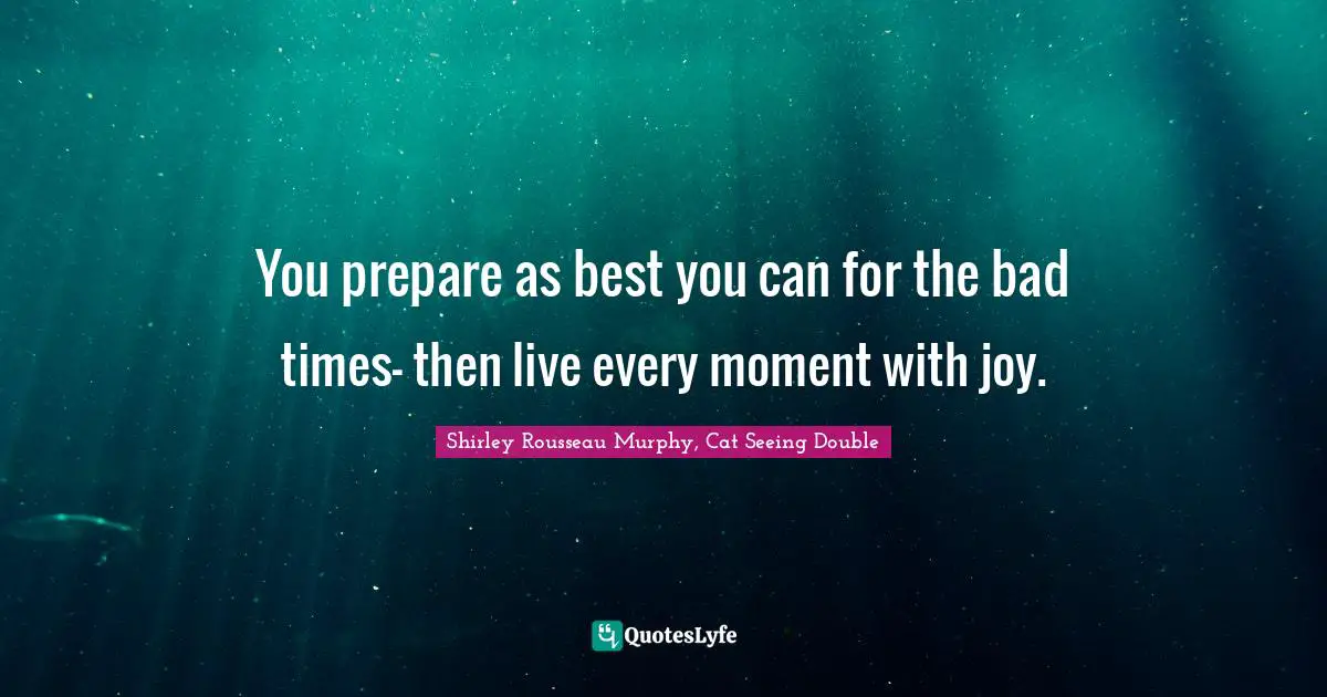 You prepare as best you can for the bad times- then live every moment with joy.