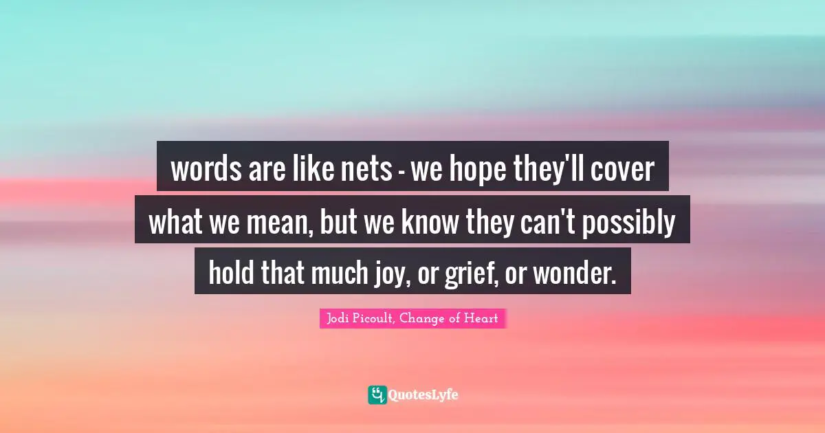 words are like nets - we hope they'll cover what we mean, but we know they can't possibly hold that much joy, or grief, or wonder.