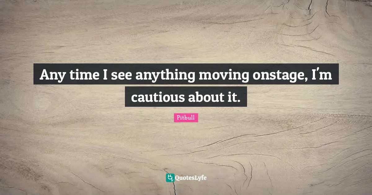 Pitbull Quotes: "Any time I see anything moving onstage, I'm cautious about it."