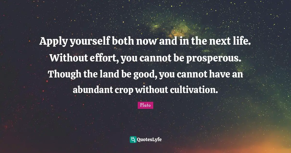 Apply yourself both now and in the next life. Without effort, you cannot be prosperous. Though the land be good, you cannot have an abundant crop without cultivation.