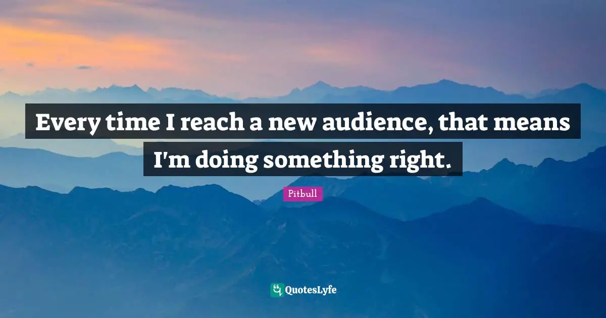 Pitbull Quotes: "Every time I reach a new audience, that means I'm doing something right."