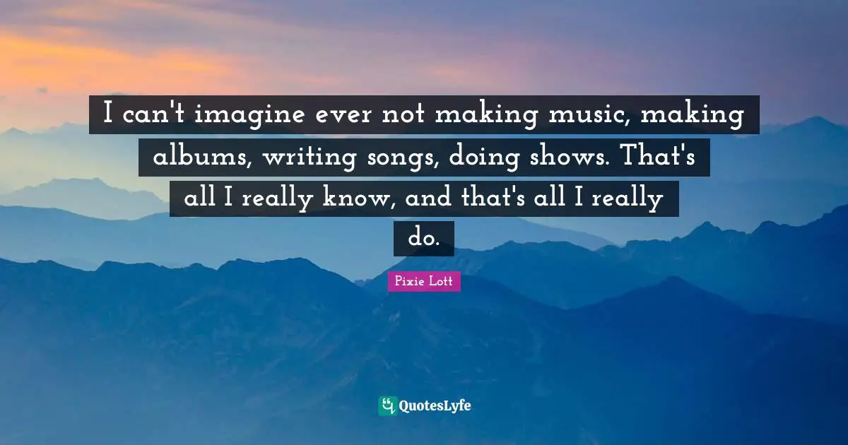 I can't imagine ever not making music, making albums, writing songs, doing shows. That's all I really know, and that's all I really do.