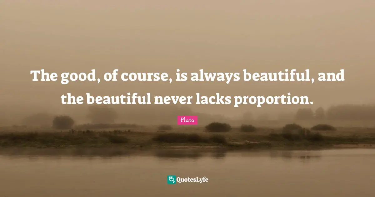The good, of course, is always beautiful, and the beautiful never lacks proportion.