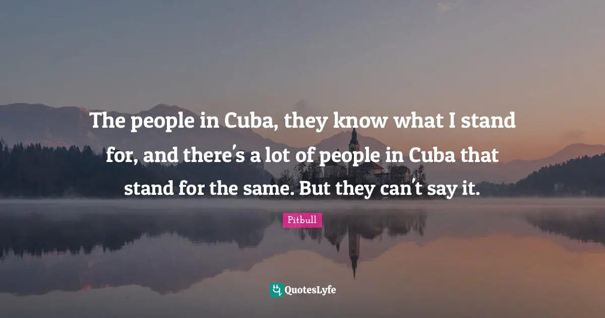 Pitbull Quotes: "The people in Cuba, they know what I stand for, and there's a lot of people in Cuba that stand for the same. But they can't say it."