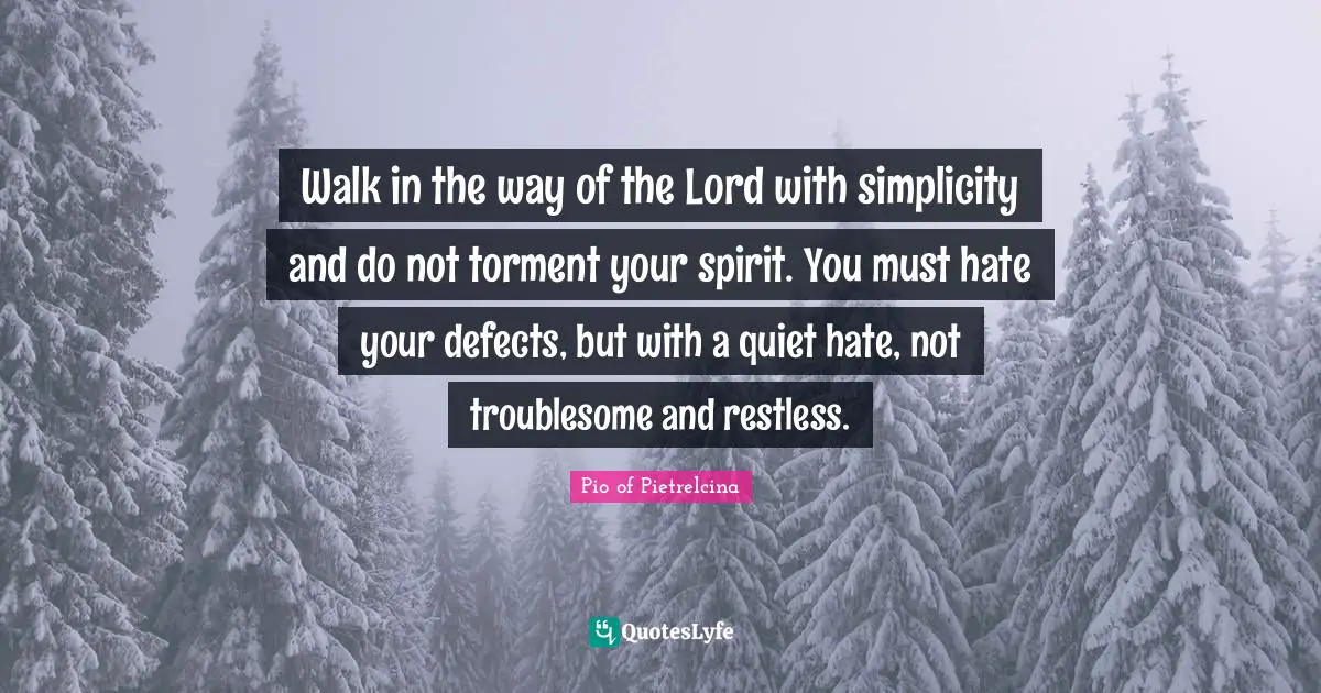 Torment Quotes: "Walk in the way of the Lord with simplicity and do not torment your spirit. You must hate your defects, but with a quiet hate, not troublesome and restless."