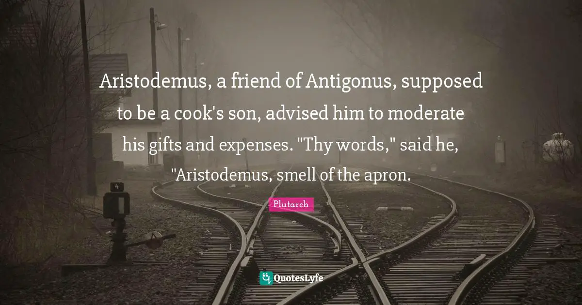 Aristodemus, a friend of Antigonus, supposed to be a cook's son, advised him to moderate his gifts and expenses. "Thy words," said he, "Aristodemus, smell of the apron.