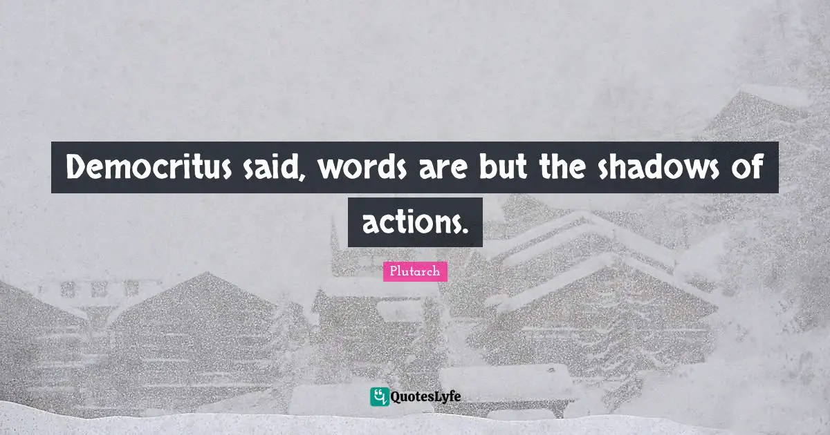 Democritus said, words are but the shadows of actions.