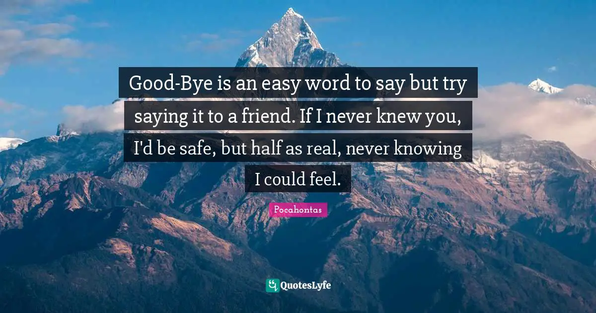 Knowing Quotes: "Good-Bye is an easy word to say but try saying it to a friend. If I never knew you, I'd be safe, but half as real, never knowing I could feel."