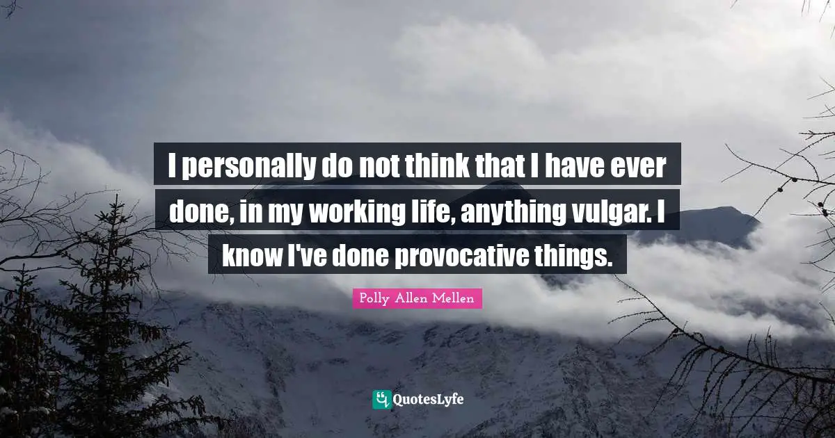 I personally do not think that I have ever done, in my working life, anything vulgar. I know I've done provocative things.