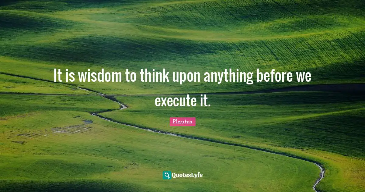 It is wisdom to think upon anything before we execute it.
