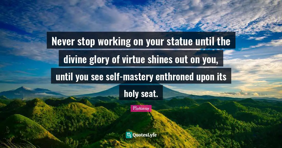 Never stop working on your statue until the divine glory of virtue shines out on you, until you see self-mastery enthroned upon its holy seat.