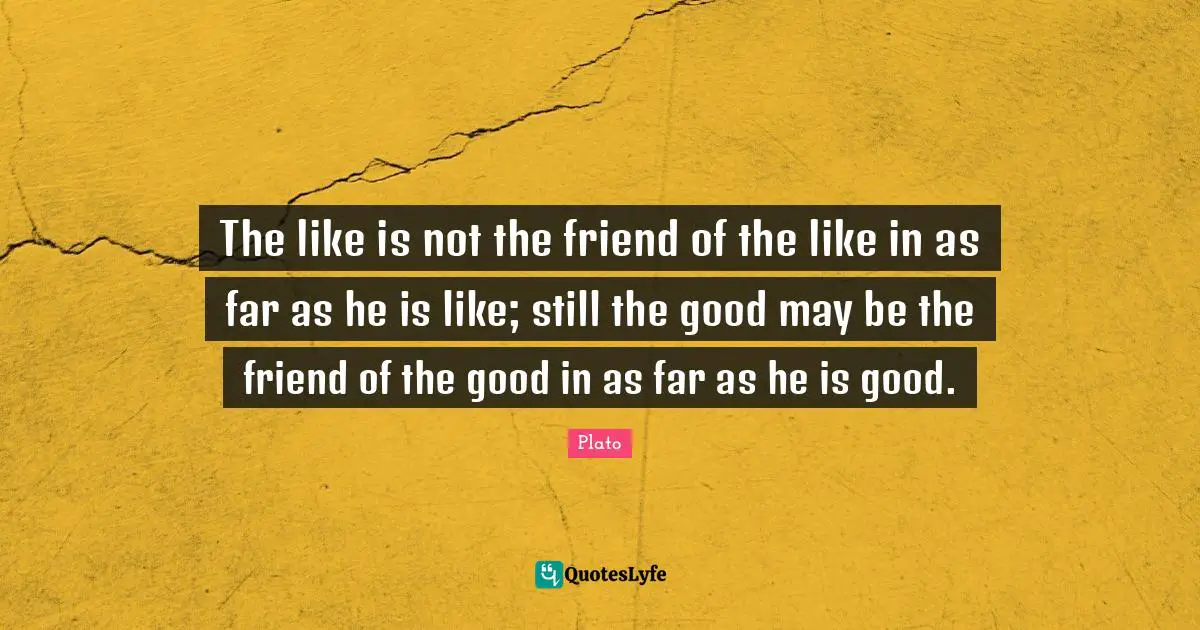 The like is not the friend of the like in as far as he is like; still the good may be the friend of the good in as far as he is good.