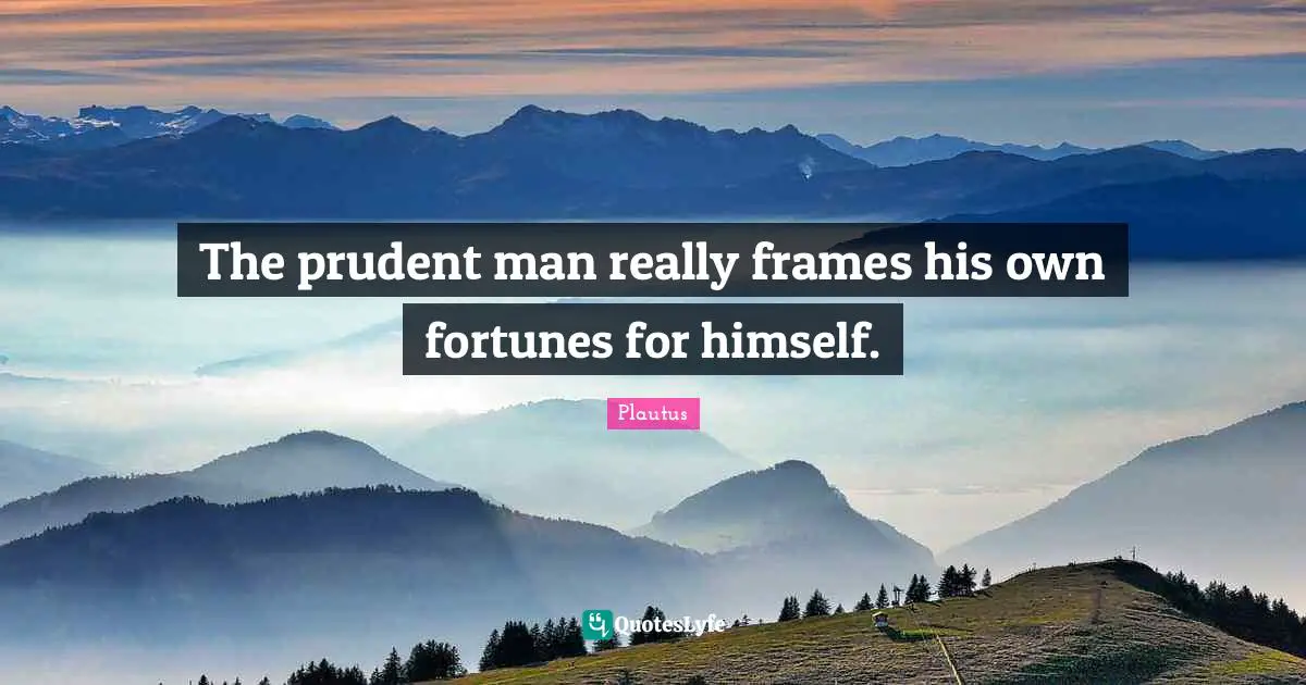 The prudent man really frames his own fortunes for himself.
