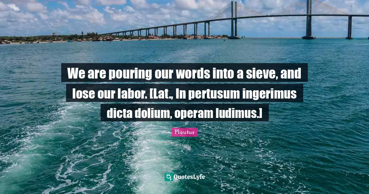 We are pouring our words into a sieve, and lose our labor. [Lat., In pertusum ingerimus dicta dolium, operam ludimus.]