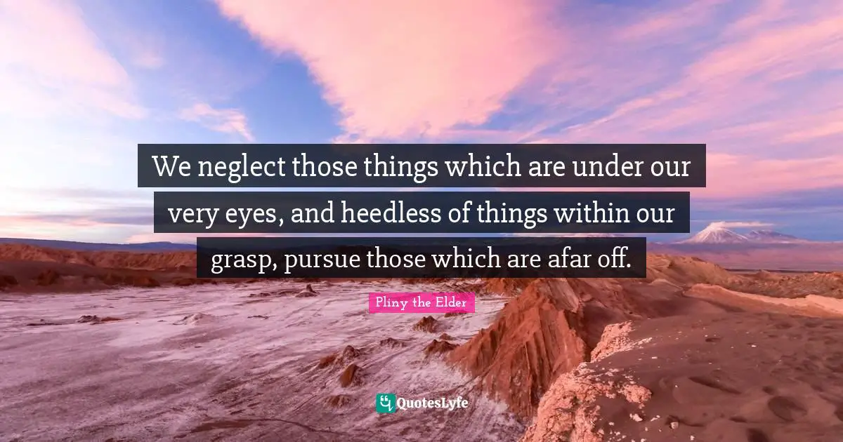We neglect those things which are under our very eyes, and heedless of things within our grasp, pursue those which are afar off.