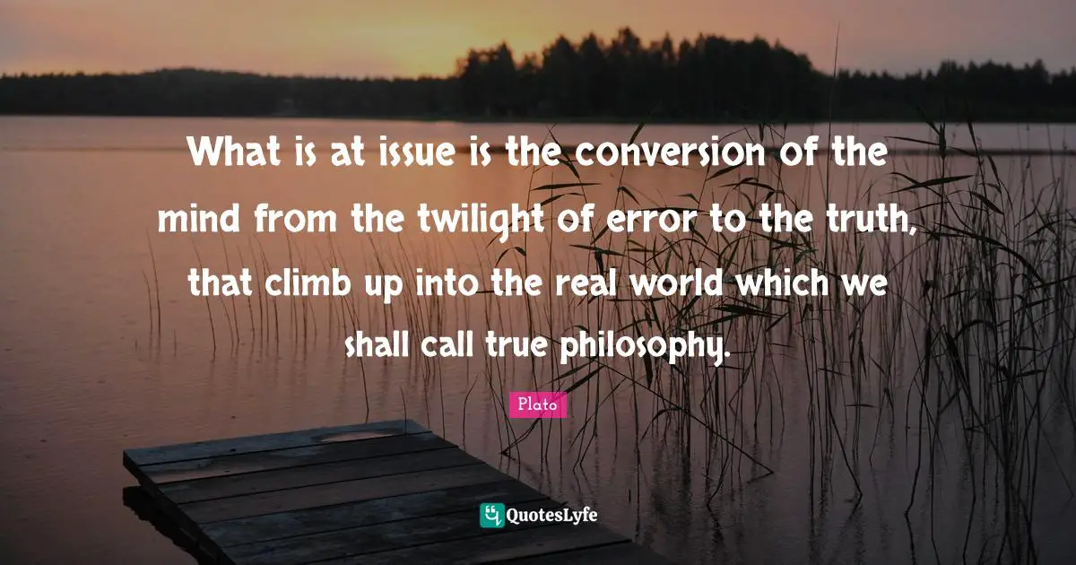 What is at issue is the conversion of the mind from the twilight of error to the truth, that climb up into the real world which we shall call true philosophy.