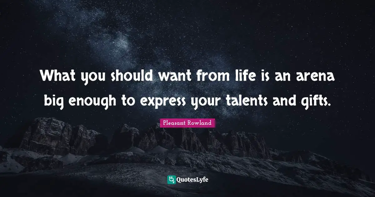 What you should want from life is an arena big enough to express your talents and gifts.