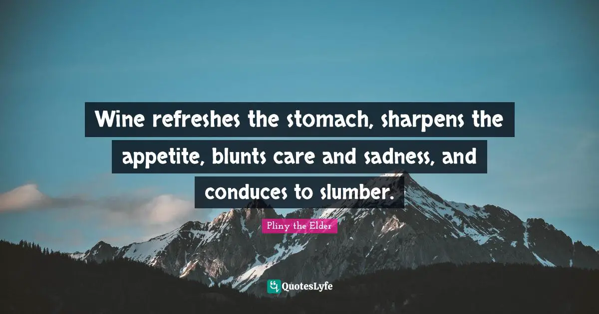 Wine refreshes the stomach, sharpens the appetite, blunts care and sadness, and conduces to slumber.