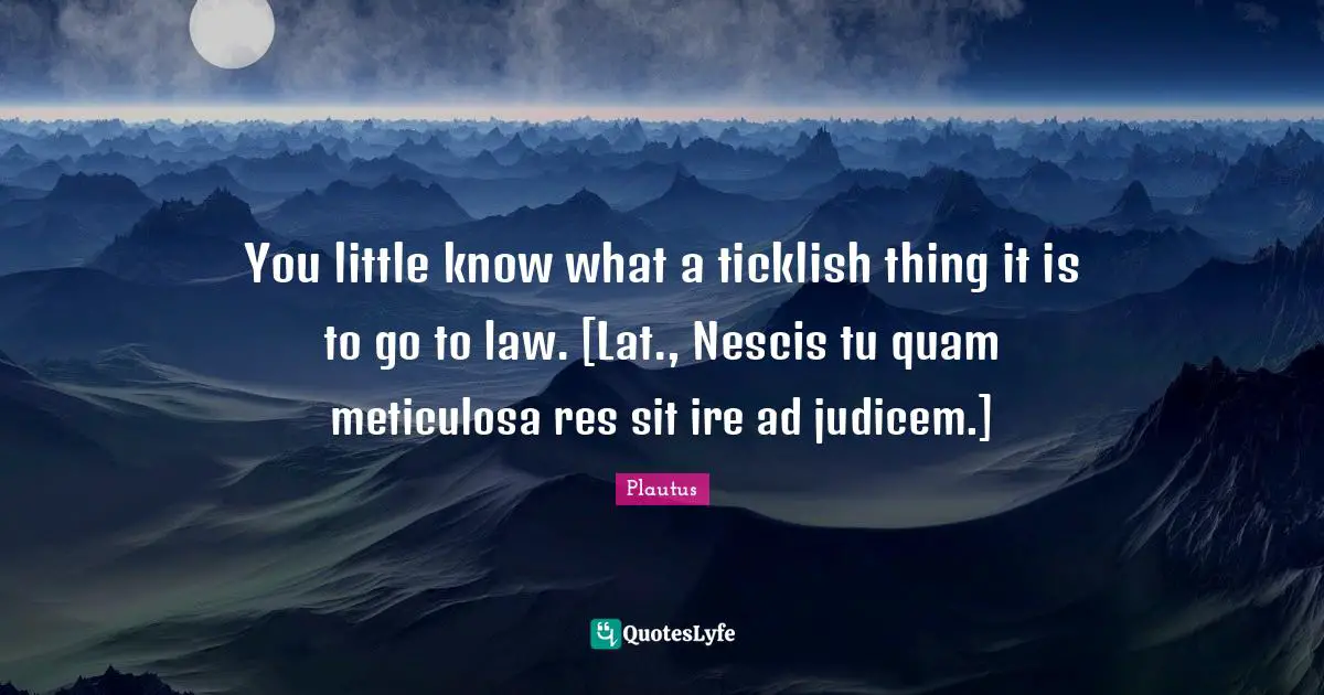 You little know what a ticklish thing it is to go to law. [Lat., Nescis tu quam meticulosa res sit ire ad judicem.]