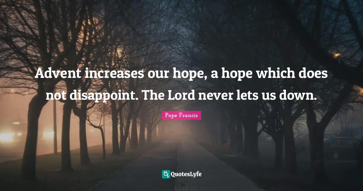 Disappoint Quotes: "Advent increases our hope, a hope which does not disappoint. The Lord never lets us down."