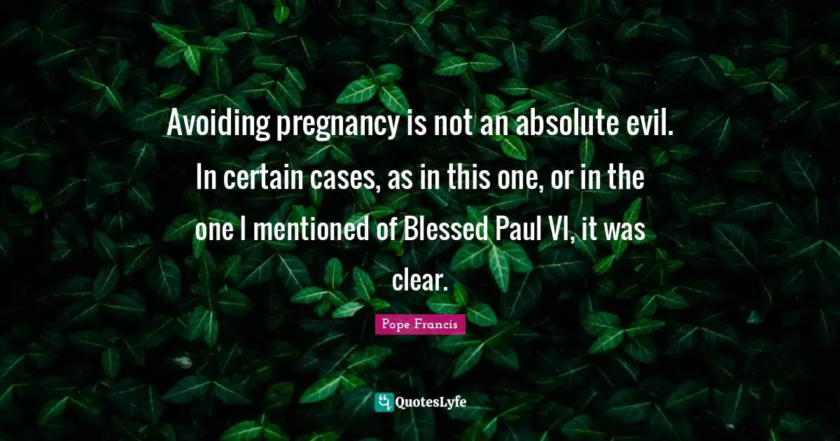 Avoiding pregnancy is not an absolute evil. In certain cases, as in this one, or in the one I mentioned of Blessed Paul VI, it was clear.