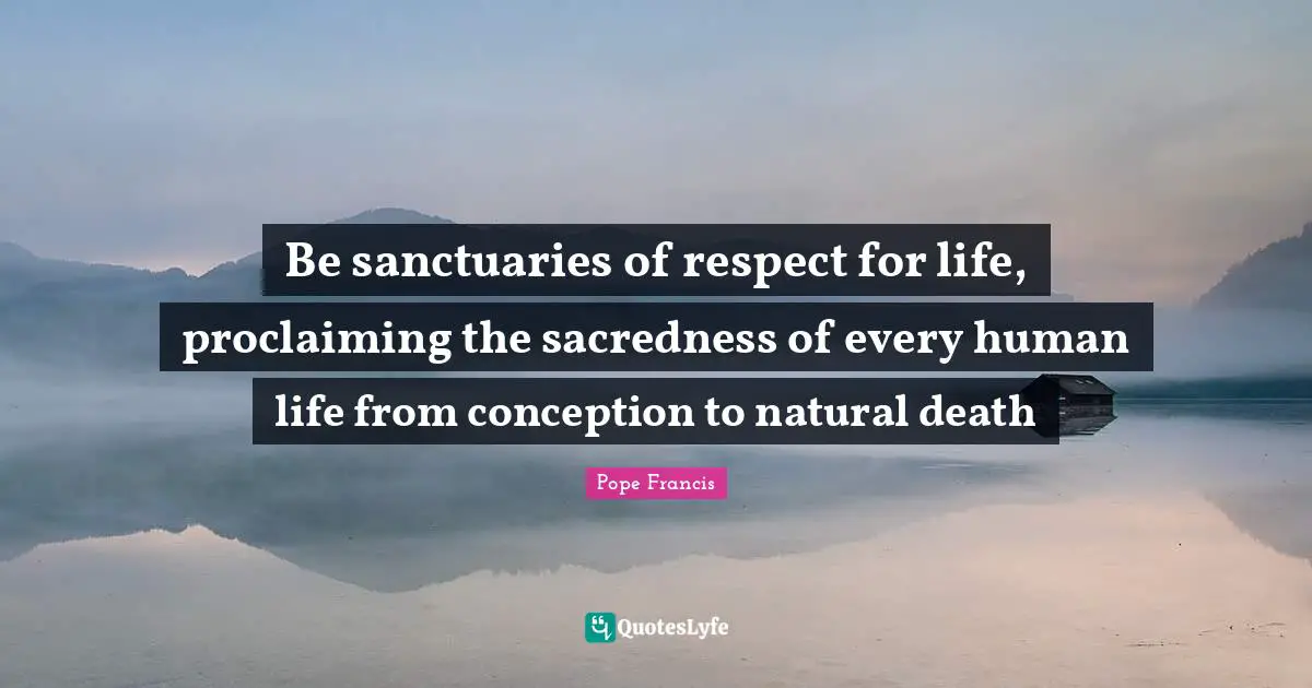 Proclaiming Quotes: "Be sanctuaries of respect for life, proclaiming the sacredness of every human life from conception to natural death"
