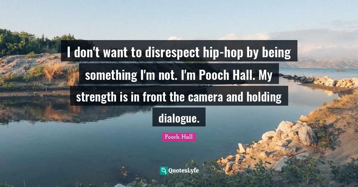 I don't want to disrespect hip-hop by being something I'm not. I'm Pooch Hall. My strength is in front the camera and holding dialogue.