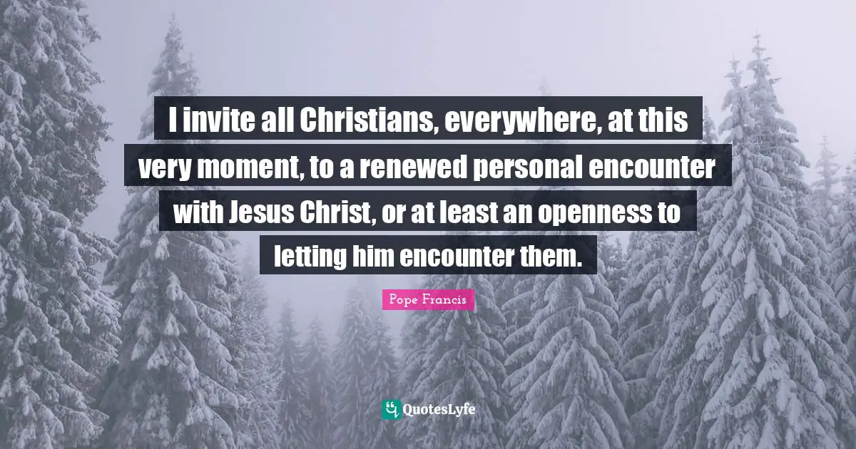 I invite all Christians, everywhere, at this very moment, to a renewed personal encounter with Jesus Christ, or at least an openness to letting him encounter them.