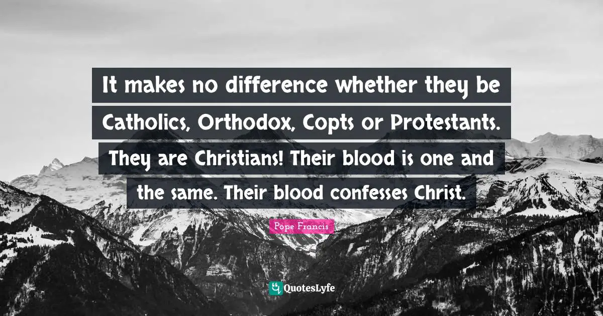 It makes no difference whether they be Catholics, Orthodox, Copts or Protestants. They are Christians! Their blood is one and the same. Their blood confesses Christ.