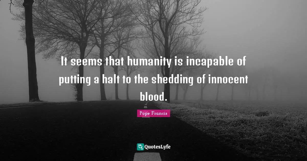 It seems that humanity is incapable of putting a halt to the shedding of innocent blood.