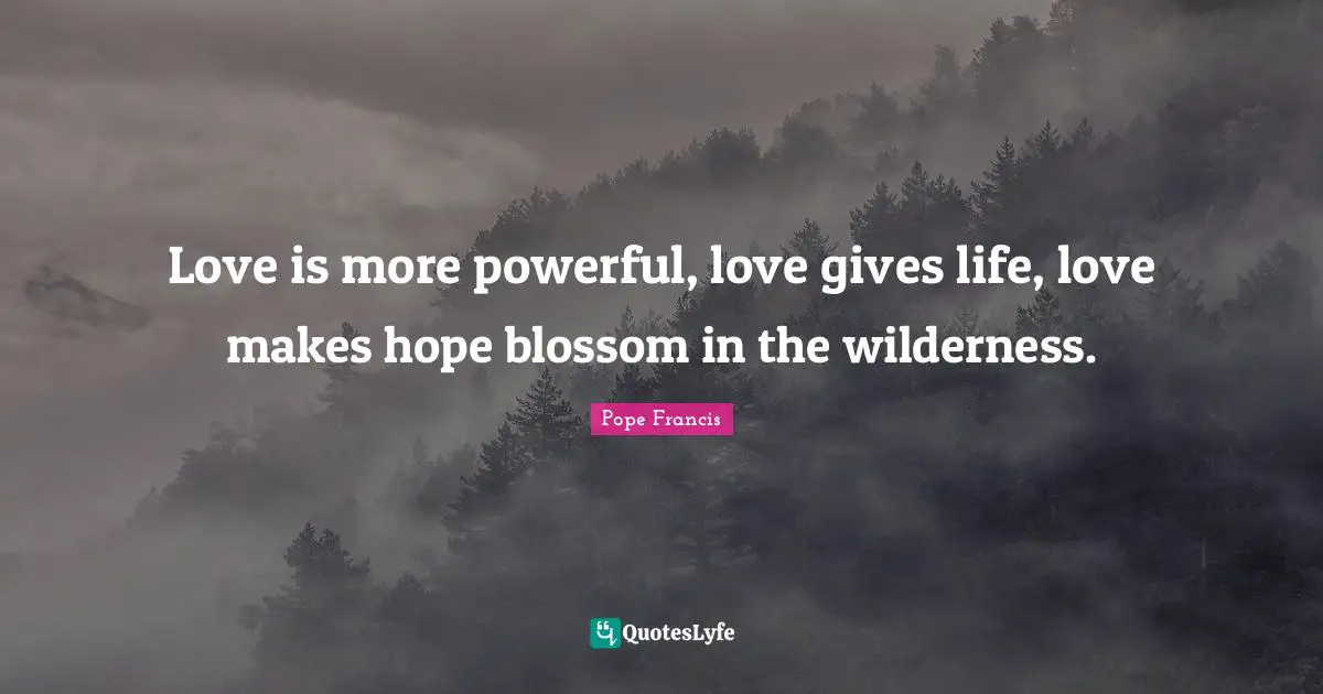 Love is more powerful, love gives life, love makes hope blossom in the wilderness.
