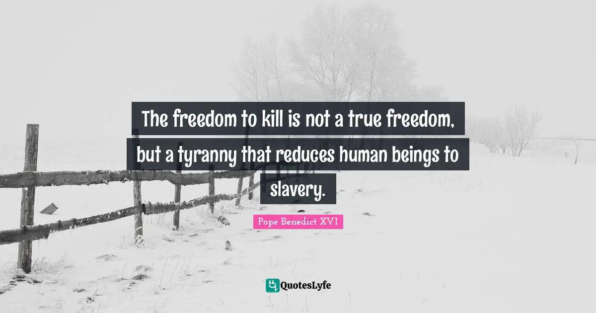 The freedom to kill is not a true freedom, but a tyranny that reduces human beings to slavery.