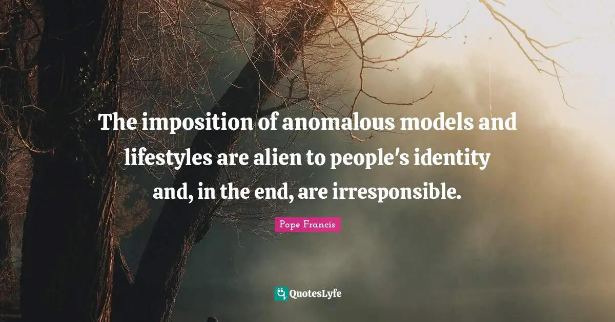 The imposition of anomalous models and lifestyles are alien to people's identity and, in the end, are irresponsible.