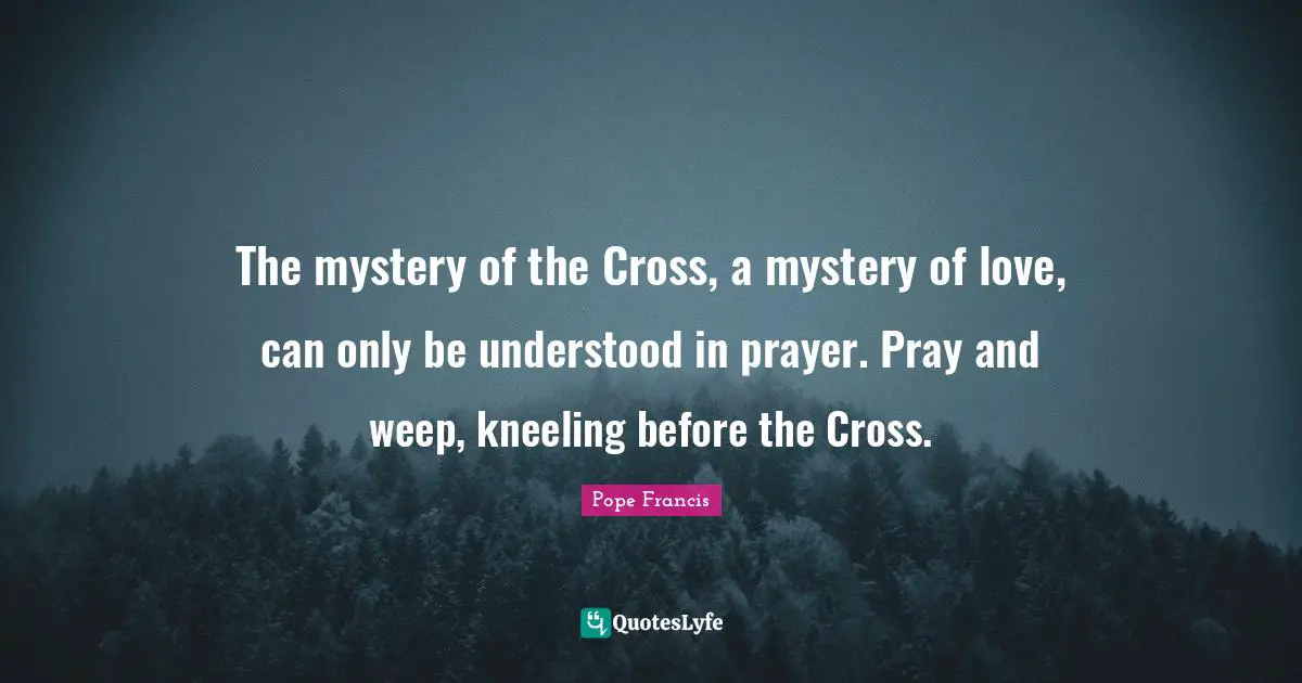 The mystery of the Cross, a mystery of love, can only be understood in prayer. Pray and weep, kneeling before the Cross.