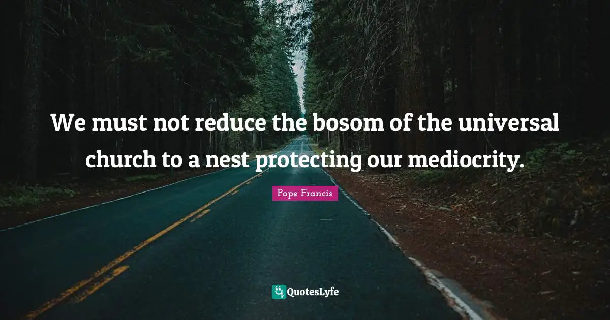 Nests Quotes: "We must not reduce the bosom of the universal church to a nest protecting our mediocrity."