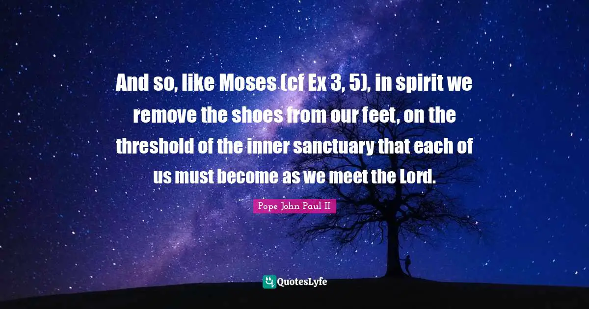 And so, like Moses (cf Ex 3, 5), in spirit we remove the shoes from our feet, on the threshold of the inner sanctuary that each of us must become as we meet the Lord.