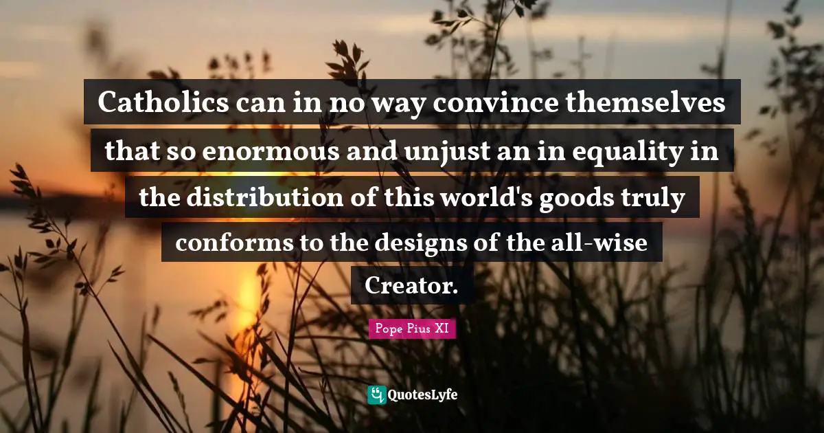 Unjust Quotes: "Catholics can in no way convince themselves that so enormous and unjust an in equality in the distribution of this world's goods truly conforms to the designs of the all-wise Creator."