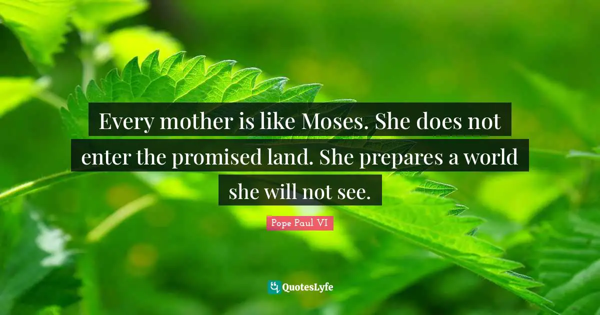 Mom Quotes: "Every mother is like Moses. She does not enter the promised land. She prepares a world she will not see."