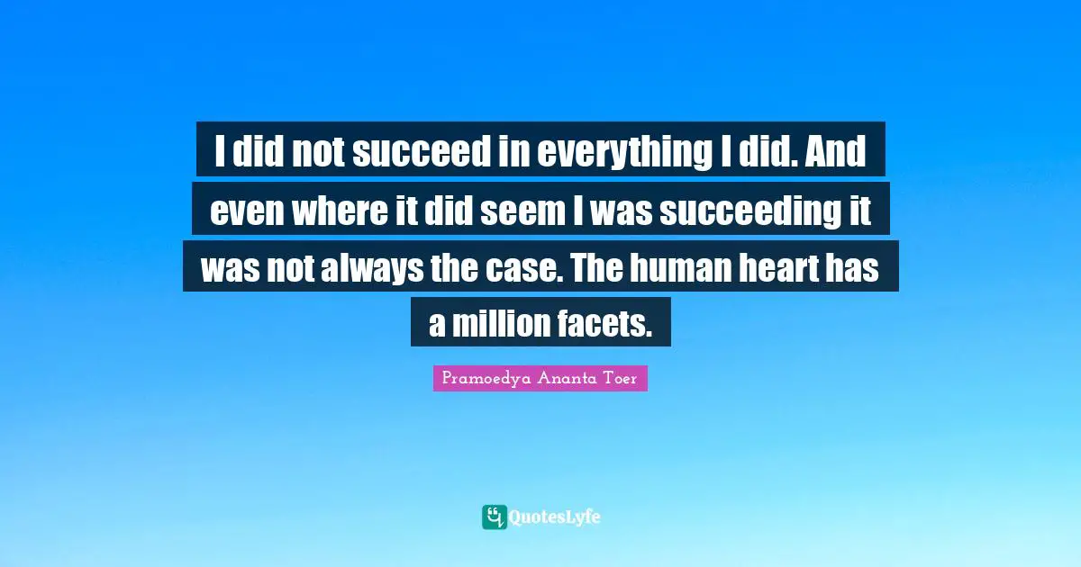 I did not succeed in everything I did. And even where it did seem I was succeeding it was not always the case. The human heart has a million facets.