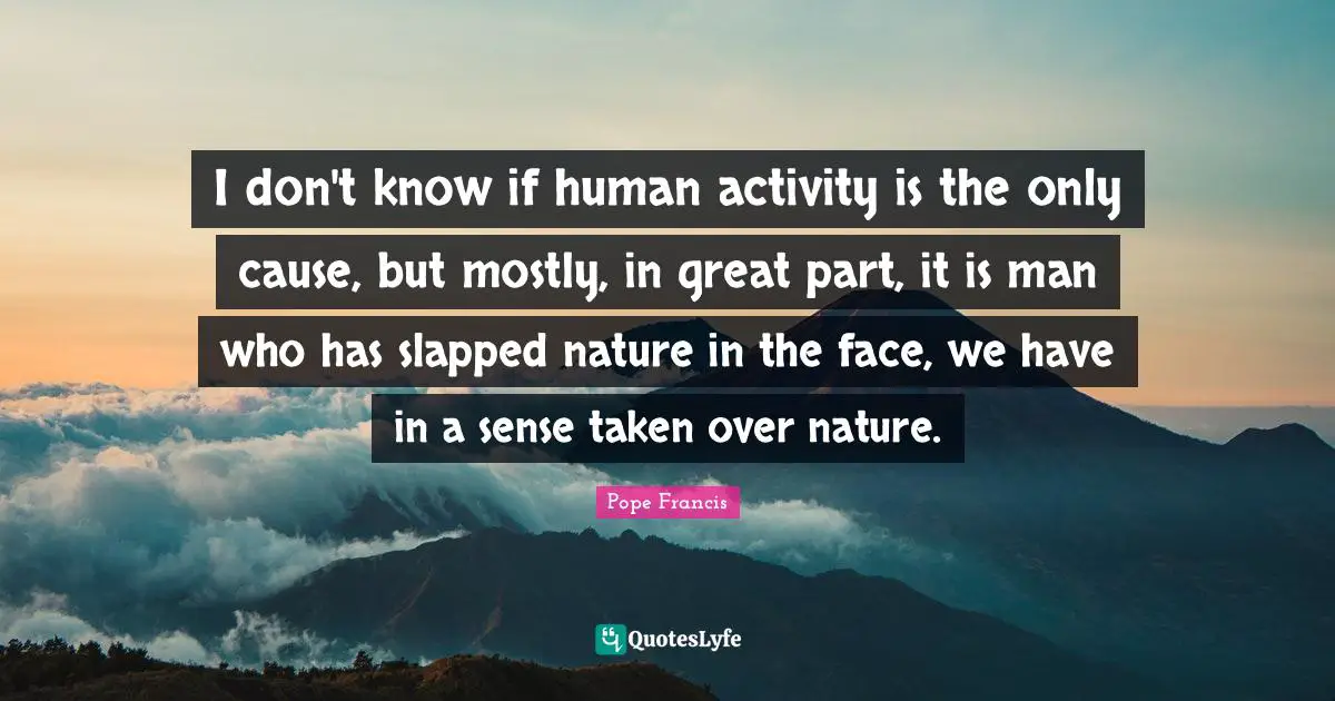 I don't know if human activity is the only cause, but mostly, in great part, it is man who has slapped nature in the face, we have in a sense taken over nature.