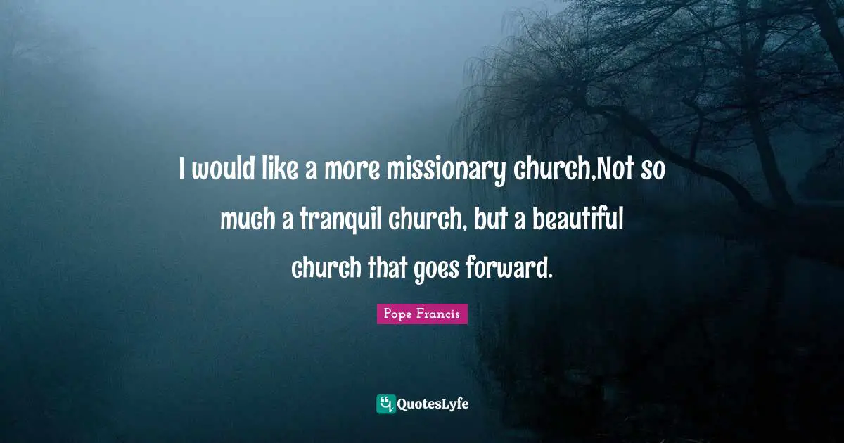 I would like a more missionary church,Not so much a tranquil church, but a beautiful church that goes forward.