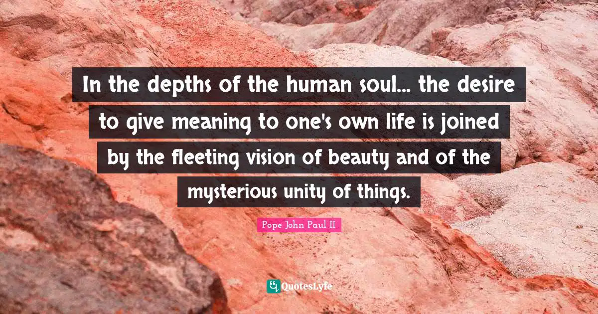 In the depths of the human soul... the desire to give meaning to one's own life is joined by the fleeting vision of beauty and of the mysterious unity of things.