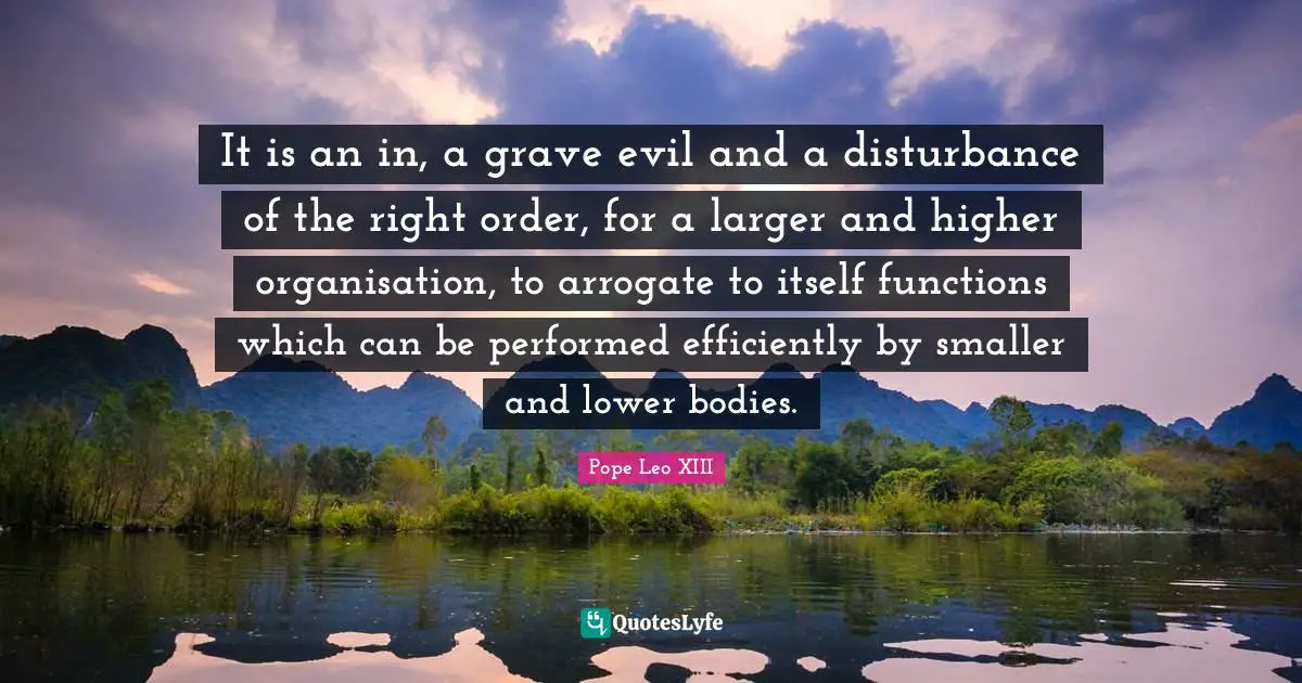 It is an in, a grave evil and a disturbance of the right order, for a larger and higher organisation, to arrogate to itself functions which can be performed efficiently by smaller and lower bodies.