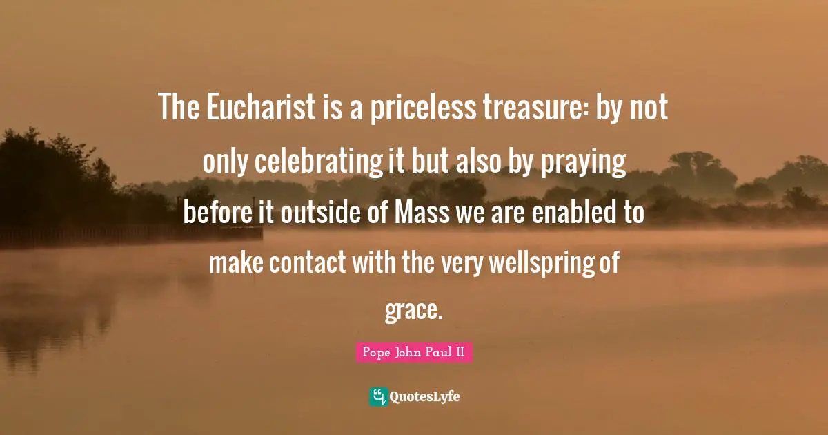 The Eucharist is a priceless treasure: by not only celebrating it but also by praying before it outside of Mass we are enabled to make contact with the very wellspring of grace.