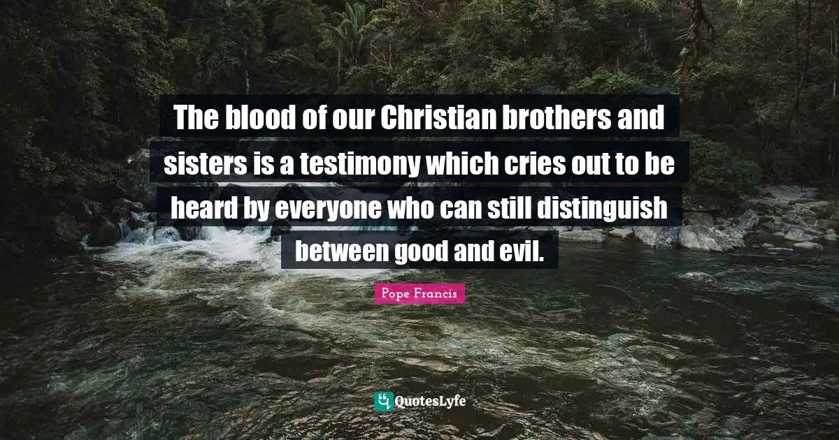The blood of our Christian brothers and sisters is a testimony which cries out to be heard by everyone who can still distinguish between good and evil.